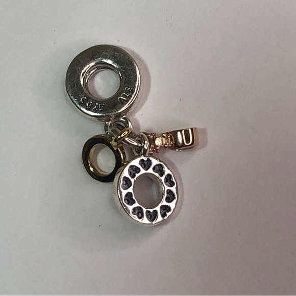 Pandora Silver 14k Gold Triple Monogram Logo Charm Dangle - Picture 5 of 9